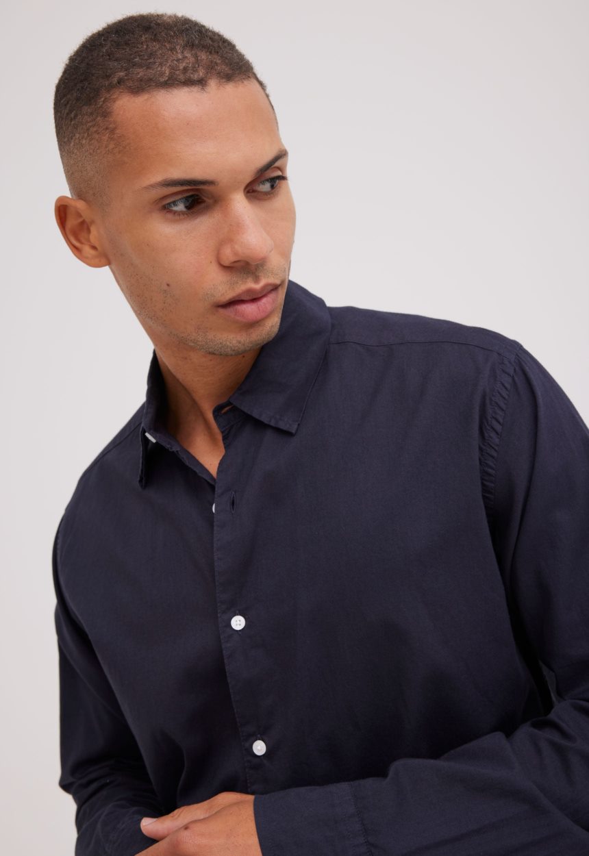 Jac + Jack Folded Collar Cotton Shirt - Navy